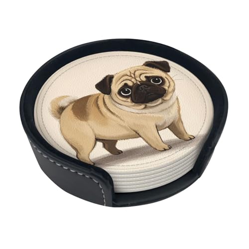 Juego de 6 posavasos de piel de carlino de carlino para bebidas, para tazas, cocina, bar, decoración del hogar, regalo de inauguración de la casa