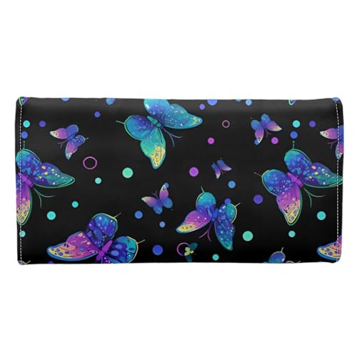 Image of AFPANQZ Butterfly Print Womens Wallets Leather Trifold Multi Card Holder Slots Wallet, Elegant Clutch Phone Holder Trifold Purses Zip Coins Pocket, Buckle Closure Clutch