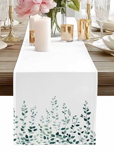 Spring Leaf Table Runner 48 Inches Long Country Watercolor Sage