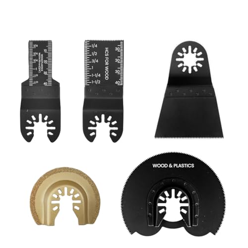Serplex® 5Pcs Oscillating Tool Blades Set, Wood Cutting & Scraping Blades, Universal Oscillating Saw Blades, Quick Connection Etched Scale, Rugged Durable Saw Blades for Wood, PVC, Plastic, Polishing