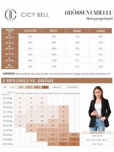 Cicy Bell Damen Langarm Casual Blazer Arbeit Büro Knopf Open Front Jacke Anzug Marine L
