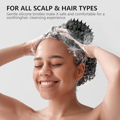 Image of 2 In 1 Silicone Brush, Body Shower Scrubber And Scalp Hair Massager Shampoo Brush, Deeply Cleansing Skin, Dandruff Removal And Hair Growth, Gentle For Women Men Sensitive Skin (Black)