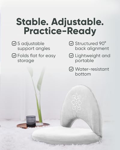 Image of Mindful Modern Meditation Chair | Adjustable Floor Chair with Back Support | Padded Floor Seat for Posture Support and Comfort | Portable Folds Flat for Storage | Indoor /Outdoor Use | Classic White
