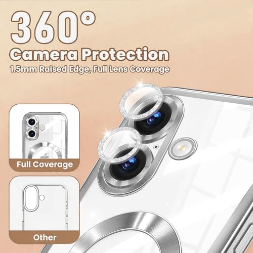Image of Misscase for iPhone 17 Case with Privacy Screen Protector, Built-in Lens Protector, Compatible with MagSafe, Anti-Yellowing Shockproof TPU, Bling Glitter Electroplated Cover 6.3 inch Silver