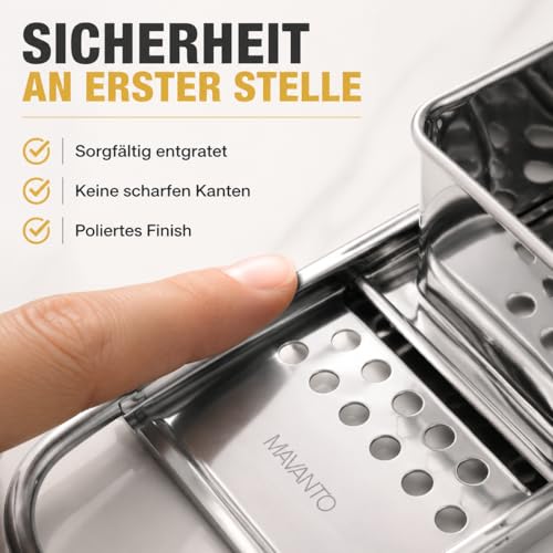 Foto von Spätzlehobel Edelstahl für selbstgemachte Spätzle & Knöpfle - Spülmaschinenfeste Spätzlereibe geeignet für alle Töpfe bis Ø 30cm