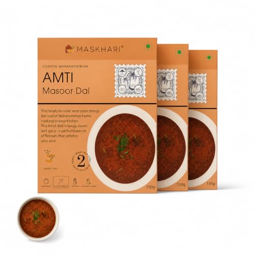 Image of Maskhari Ready to Eat Amti Masoor Daal Pack of 3 150g Each Heat and Eat Maharashtrian Masoor Dal Instant Indian Food High Protein No Preservatives Artificial Colors Ready Meal Travel Office Camping