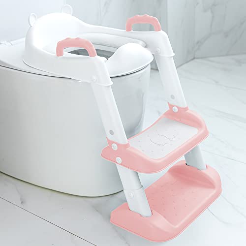 Acrola Töpfchentraining-Toilettensitz mit Tritthocker-Leiter. Einfach zu montieren, rutschfest, passt auf die meisten Toiletten. für Jungen und Mädchen. (Rosa)., 17.99