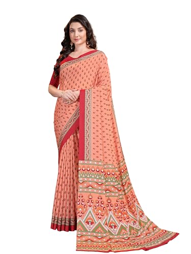 Image of Garden Vareli Floral Booti Print Crepe Saree With Unstitched Blouse Piece