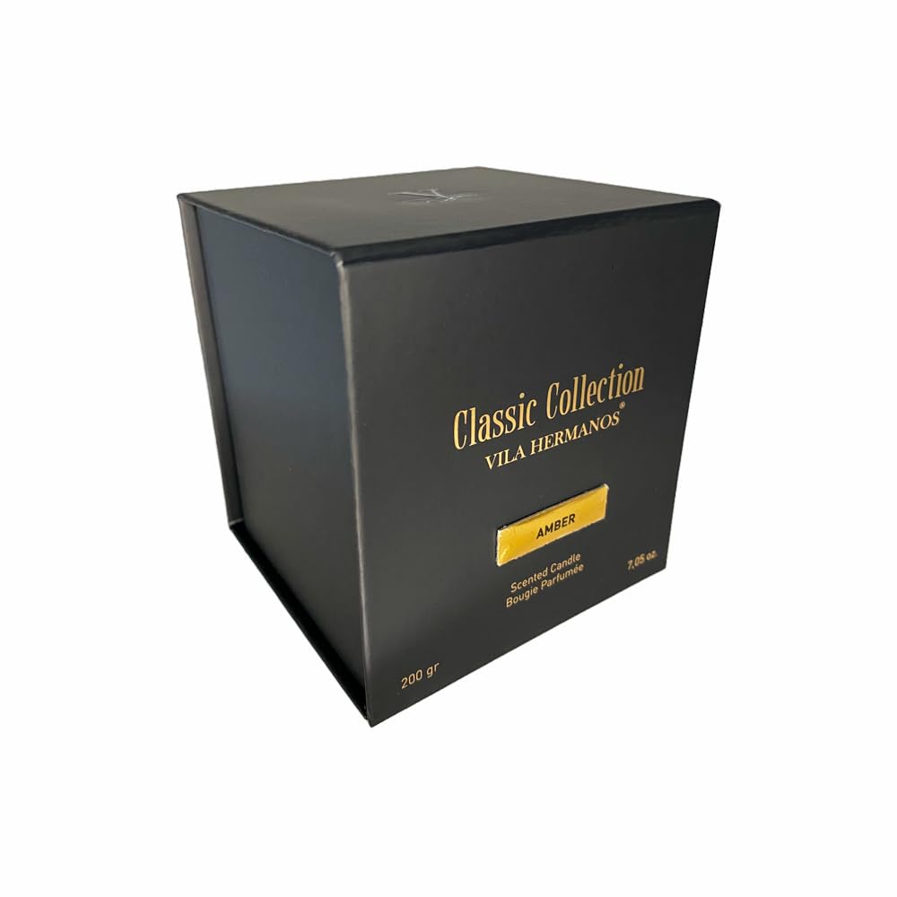 IMPACTE MILANO. Vela Aromática 200gr. Cera de Soja Natural y Coco, Vaso de Diseño Negro y Elegante, con Tapa. Velas Perfumadas para Hogar. Vila Hermanos (Amber)
