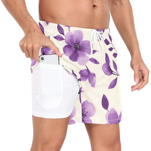 xigua Watercolor Flowers Mens Swim Trunks with Liner, 5 inch Quick Dry Mens Boardshorts for Beach2