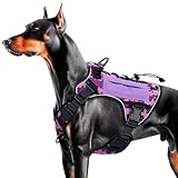 Heavy-Duty Tactical Dog Harness for Large Dogs, No Pull Adjustable Reflective Pet Vest with Molle System, K9 Military-Grade Control for Service Training, Outdoor & 10+ Breeds, Purple Camo, Large