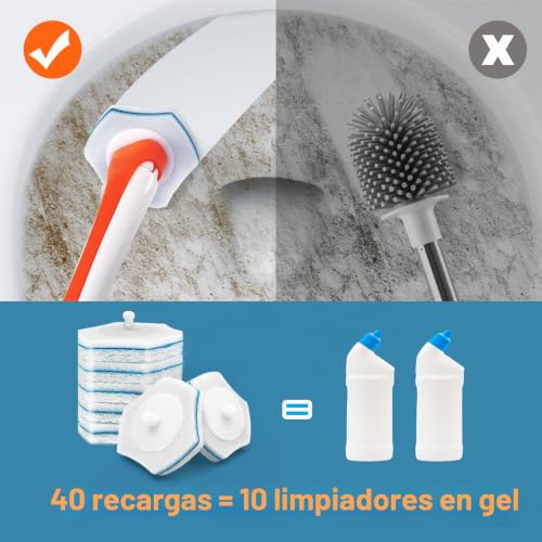 Miniatura 4 de Jehonn Escobilla Baño Desechable Wc, Cepillo Para Inodoro Con 40 Rellenos De Detergente, Toilet Brush Mango Largo Montado En La Pared, Adecuado Para Piscina Fregona Lavabo