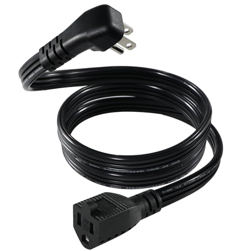 Flat Under Carpet Extension Cord with Flat Wall Plug, 3FT Black Thin Flat Cable Low Profile Power Cord 3 Prong Grounded Wire SPT-3 14AWG Heavy Duty Male to Female Extender for Air Conditioner