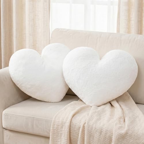 JZNEXD 2 Pcs White Heart Pillow Decorative Throw...