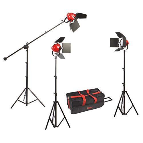 image for Smith-Victor LadyBug 1500 3-LED Light Kit with Barn Doors, Boom Arm an