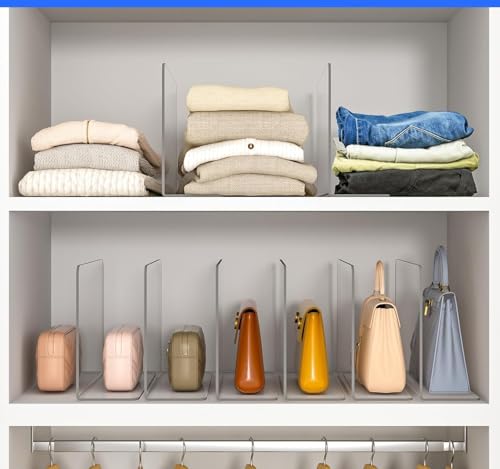 Image of Shelf Dividers Closet Organizer Deep Acrylic Clear Sturdy Separater for Clothes Purse - Adjustable Easy Install for Home Organization Enthusiasts (SIZE- 7.5 inch Tall X 11.8 inch Deep) PACK OF 4