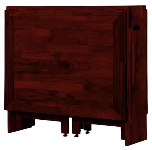 Image of Dawn Riser Two-Side Folding Teakwood Table - Space-Saving Design, Sturdy, Adjustable Levelers, Multi-Purpose Dining, Work, Study, Easy Assemble, Compact Indoor Outdoor Use - DIY Model - Mahogany