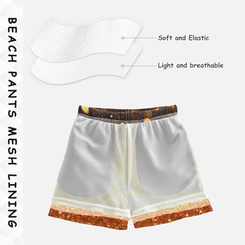 Pigsaly Boys' Swim Board Shorts Mustard Yellow Amber Gradient Flashing Glitter Boy's Swim Trunks Kids Swimwear M4