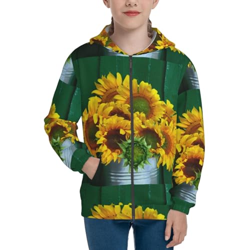 Sunflowers in Bucket Kids Pullover Hoodies Boys Zip Up Sweatshirts Girls Athletic Clothes with Pocket3