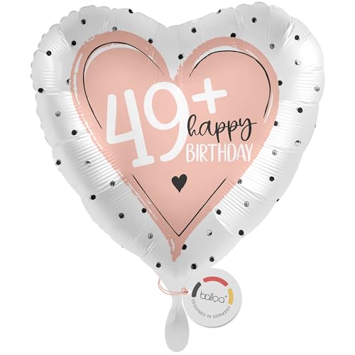balloa Globo de película 49+, corazón rosa con impresión Happy Birthday, globo de helio como divertido regalo de cumpleaños para mujeres, elegante decoración para cualquier fiesta de cumpleaños, 33 cm