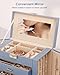 Homde Synthetic Leather Huge Jewelry Box Mirrored Watch Organizer Necklace Ring Earring Storage Lockable Gift Case (Grey Blue + Gold)