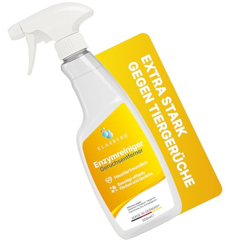 KLARBERG Limpiador enzimático en espray de 500 ml, para orina de perro y gato, eliminador de olores extremadamente fuerte, neutralizador de olores para sofá/alfombras, etc. Neutraliza el olor de