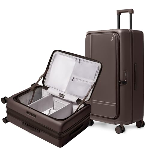 Image of NINETYGO Large Checked Luggage 29 Inch, Flat Top Opening Check In Luggage with Brake Wheels, Expandable, Coffee-Infused PC Hard Shell, Eco-Friendly, TSA Lock, 360 Spinner Wheels (Americano)