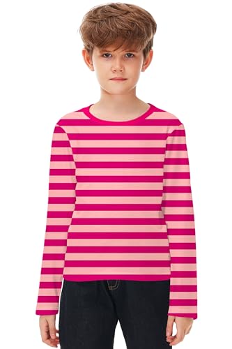 Image of Remimi Kids Striped Shirts Long Sleeve Boys Girls Crew Neck Holiday Tshirts 3-14 Years