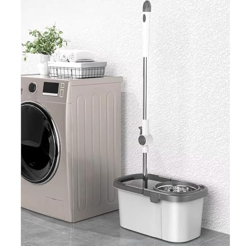SHCHNA Bodenwischer Wischer Boden Wischmopp Und Eimer Mit Wringer-Set, Nassstaub-Bodenreinigung, Bodenwischer Für Die Bodenreinigung Mit 2 Waschbaren Wischmoppköpfen Wischer Boden Wischmop – Bild 8