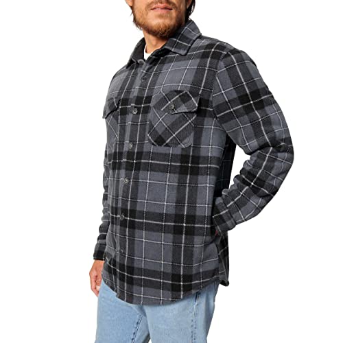 Freedom Foundry Men's Plaid Fleece Jackets Super Plush Sherpa Lined Jacket Shirt (Charcoal Grey, Medium)3