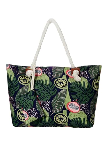 DonDon Bolso de playa grande impermeable con cremallera bolso de hombro Frutas Tropicales