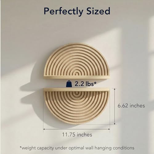 Image of American Art Decor Natural Boho Arched Lunar Ledges Wall Shelf, Wood 2 Piece Floating Bookshelf for Wall, Modular Arch Display Shelf for Bedroom Bathroom Kitchen Living Room Decor, 6.62 inch H x 11.75 inch L
