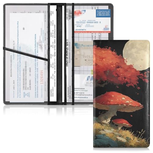 Car Registration and Insurance Holders Tree Mushrooms Print, PU Leather for License Documents Cards