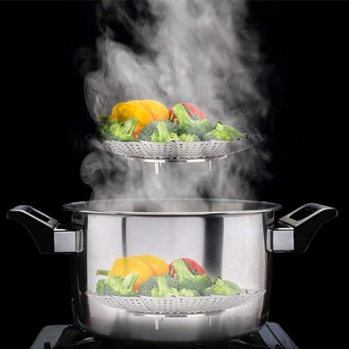 Image of Stainless Steel Steamer Basket for Cooking, 24 cm Foldable Vegetable Steamer Basket, Expandable Steam Cooker Insert for Momos, Dumplings, Vegetables & Fruits, Dishwasher Safe Food Steaming Basket
