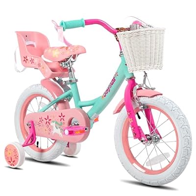 JOYSTAR Unicorn 16 Inch Kids Bike for 4-6 Years Old Princess Girls Bike with Doll Bike Seat Training Wheels Basket Streamer Children Bicycle Green