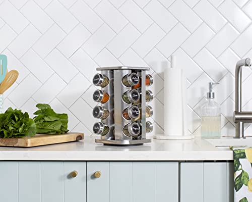 Orii 16 Jar Spice Rack With Spices Included - Rotating Countertop Tower Organizer For Kitchen Spices And Seasonings, Free Spice Refills For 5 Years (Stainless Steel) #TOP2