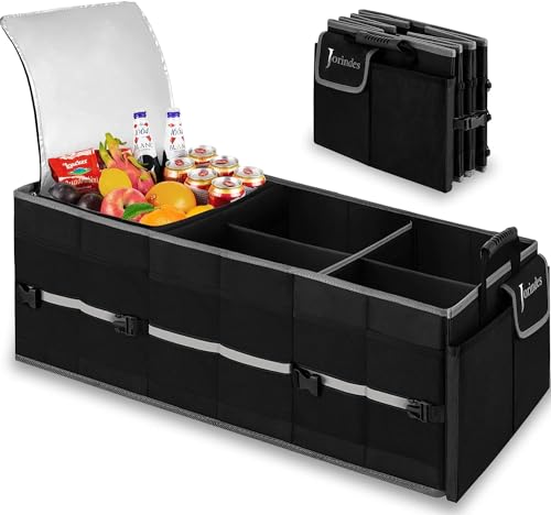 Jorindes Kofferraum Organizer, Kofferraumtasche mit Kühltasche, Auto Organizer Kofferraum Zusammenklappbarer 3 Extra Große Fächer 5IN1 Auto Aufbewahrungsbox - Verstellbare Sicherungsriemen