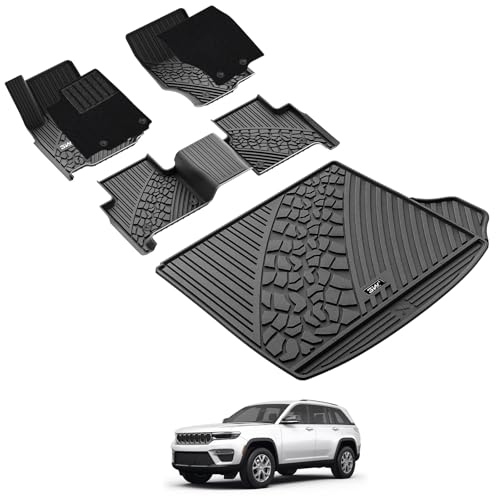 3W Floor Mats & Cargo Liner Fit 2022-2025 Jeep Grand Cherokee(Non L or WK) Carpets for 1st Rows Black Mats Custom Fit for Grand Cherokee, 6PCS Jeep Grand Cherokee 2022-2025 Full Set 6PCS