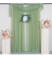 ShinyBeauty Sage Green Curtains 84 Inches Long, Sheer Curtains 2 Panels, Chiffon Backdrop for Par...