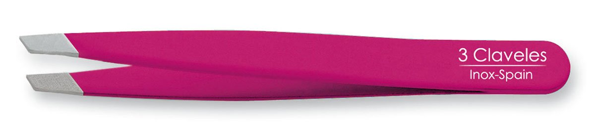 3 Claveles 12278 Pinza Depilar Sesgada, Inoxidable De 9 Cm, color Rosa, 1 Unidad (Paquete de 1)