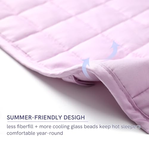 YnM Original Weighted Blanket, Organic Long Stapled Cotton with Glass Beads, Bed Blanket for One Person of 190lbs, Ideal for Queen/King Bed (60x80 Inches, 20 Pounds, Lavender)