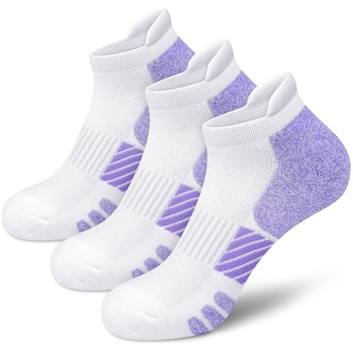 WISVOOO Calcetines tobilleros para mujer, antiampollas, transpirables, para correr, atléticos, acolchados, 3 pares, color blanco., 6-8