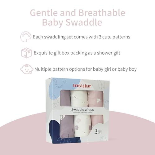 Image of insular Baby Swaddle Wrap, Swaddle Blanket for Newborn and Infant, Adjustable Swaddling Set for Boy and Girl, Soft Cotton Baby Sleep Sack 3 Pack, Seagull, Small(0-3 Month)