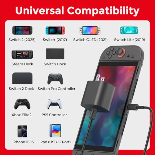 Image of 2-Pack 10ft Charger for Nintendo Switch 2-20V 3A 60W AC Adapter Fast Charging with 10ft USB C Cable - Compatible with Switch /OLED /Lite /Steam Deck - Support 4K TV Mode - Original Quality