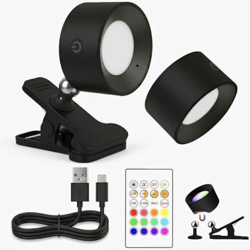 Image of Rechargeable Magnetic LED Wall Light with Clip on Base 360 Rotation RGB and 3 Color Temperatures Dimmable Touch Control Cordless Reading Lamp for Bedside Study and Wall Decor