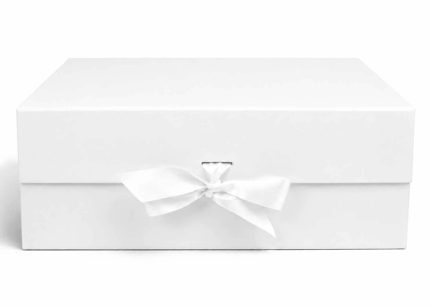 Emartbuy White Flat Pack Magnetic Gift Box with Ribbon 28.2 x 20.2 x 9.2 cm — image 1