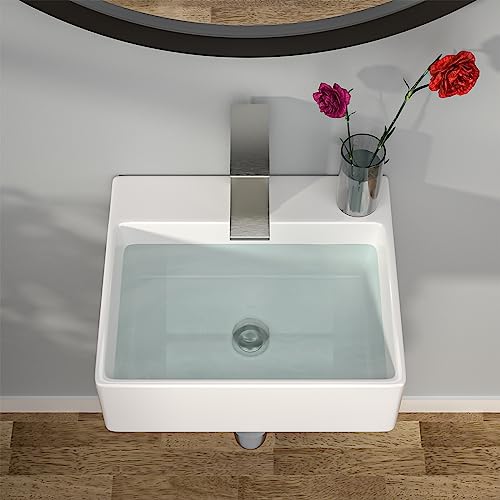 image for Kichae Wall Mount Hung Small Vessel Sink - Bathroom Corner Floating Si