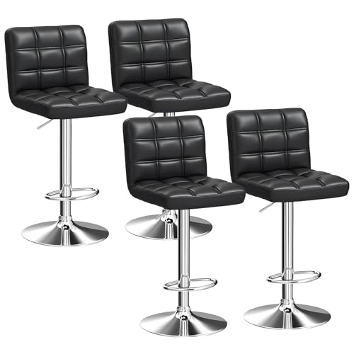 Image of ZENY Set of 4 Adjustable Swivel Barstools, Modern PU Leather Kitchen Counter Bar Stools, Square Back Bar Stool