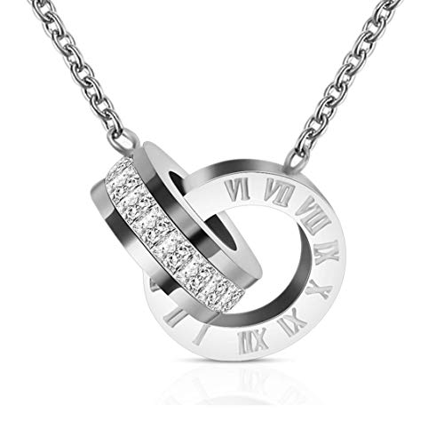 Smiling Wisdom - Timeless Friend Special Friendship Greeting Card with Time Intertwined Double Circle Necklace Gift Set - Best BFF Bestie Woman - Stainless Steel CZ2