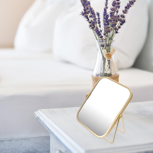 Miroir de coiffeuse pivotant 360 avec pied métal doré pour table chambre